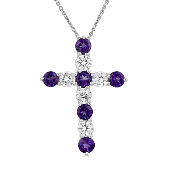 Gemstone Classics(tm) Amethyst & White Sapphire Cross Pendant - image 