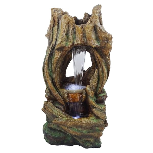 Alpine Open Tree Trunk Fountain w/ Cool White LED Lights - image 