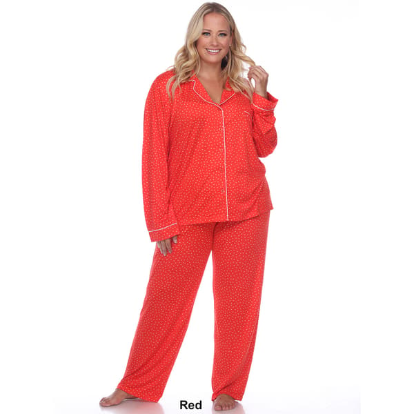 Plus Size White Mark Dotted Long Sleeve Pajama Set