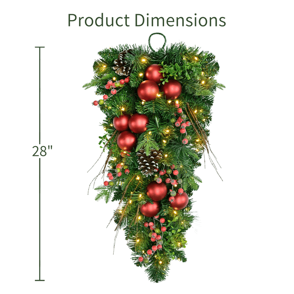 Puleo International LED Ornaments & Berries Adorned Teardrop Swag