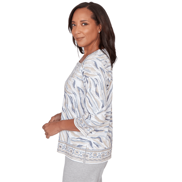 Petite Alfred Dunner Comfort & Joy Square Neck Abstract Blouse