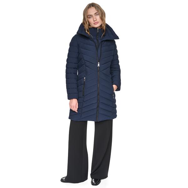 Womens DKNY Stretch Down & Puffer Coat with Bib