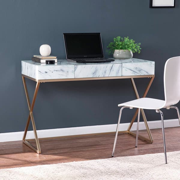 Southern Enterprises Kamblemore Faux Marble Writing Desk - image 