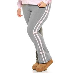 Juniors Plus No Comment Stripe & Bow Fold Over Flare Leggings