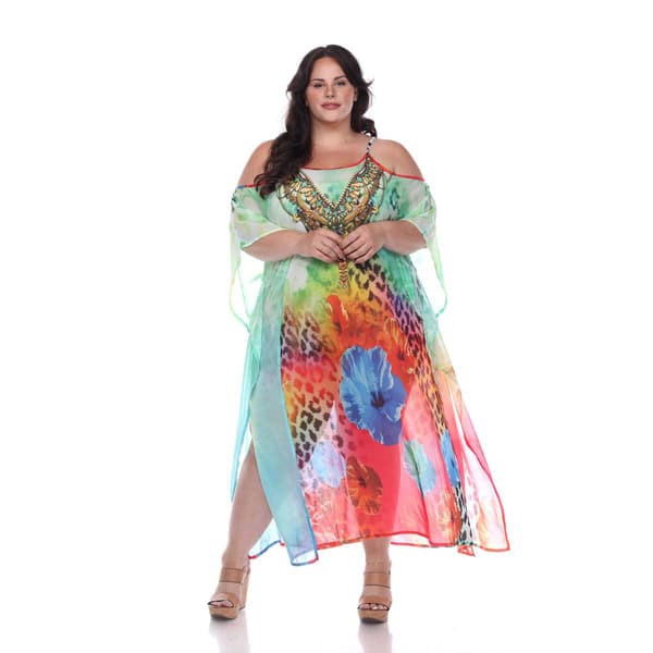 Plus Size White Mark Leopard Floral Caftan Dress