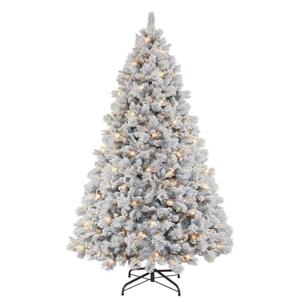 Puleo International 9ft. Pre-Lit Flocked Traditional Pine Tree - image 