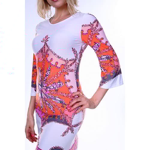Womens White Mark 3/4 Sleeve Scoop Neck Medallion Dress