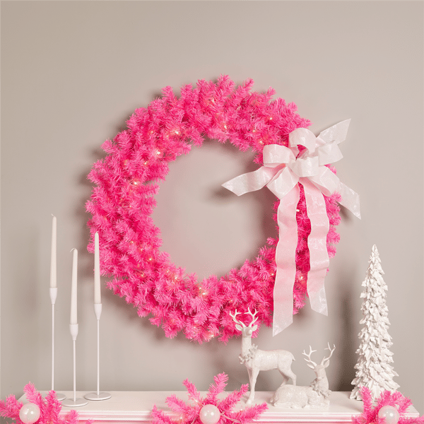 Northlight 36in. Pre-Lit Artificial Pink Pine Christmas Wreath - image 