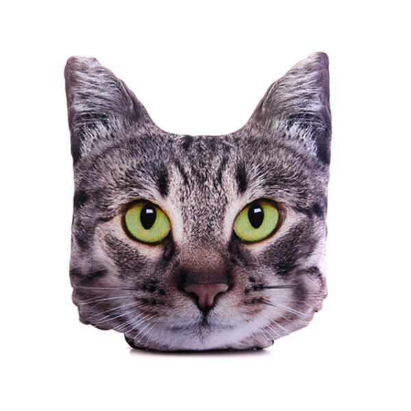 Grey Tabby Head Shaped Pillow - 16x17 - image 