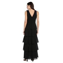 Womens R&M Richards Sleeveless Tier Beaded Trim Gown