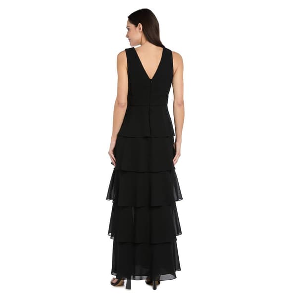 Womens R&M Richards Sleeveless Tier Beaded Trim Gown
