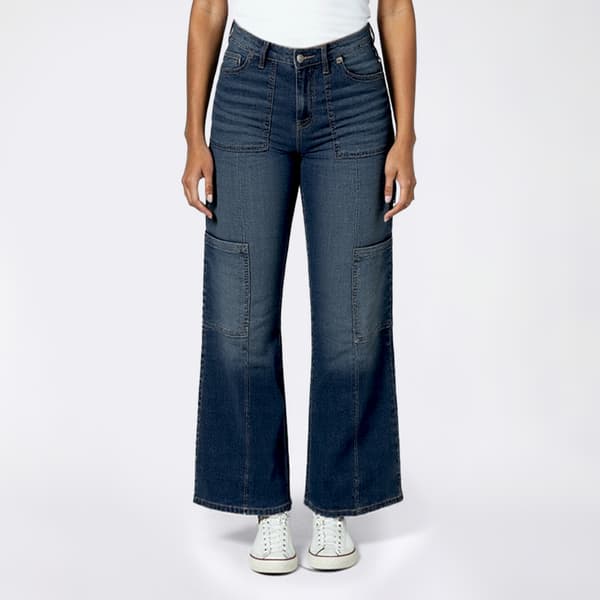 Juniors Celebrity Pink Mid Rise Wide Leg Cargo Jeans