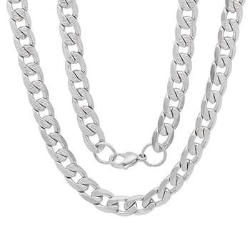 Steeltime Men's Stainless Steel Cuban Necklace - White