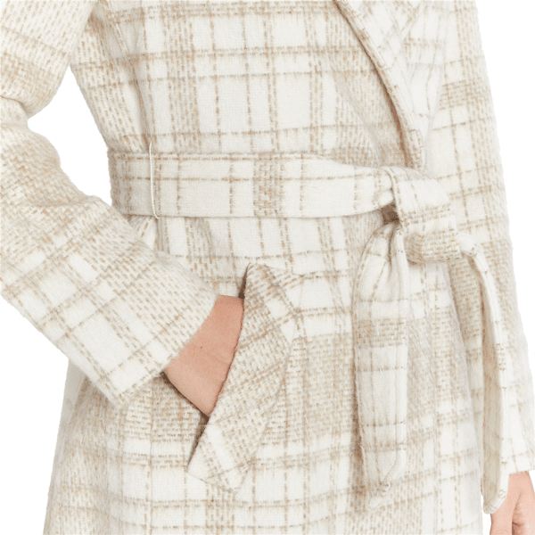 Womens Nine West Plaid Faux Wool Coat With Belt