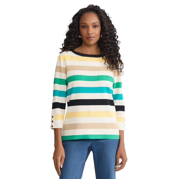 Womens Jones New York Long Sleeve Rib Knit Stripe Sweater