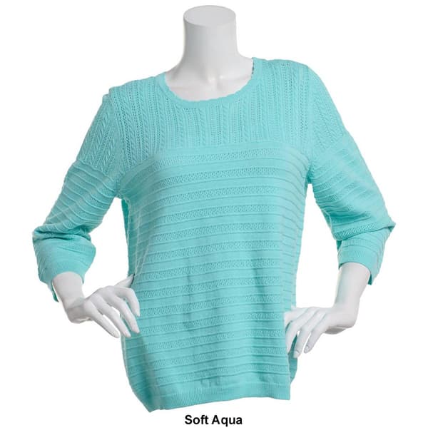 Womens Napa Valley 3/4 Sleeve Pointelle Pull On Sweater