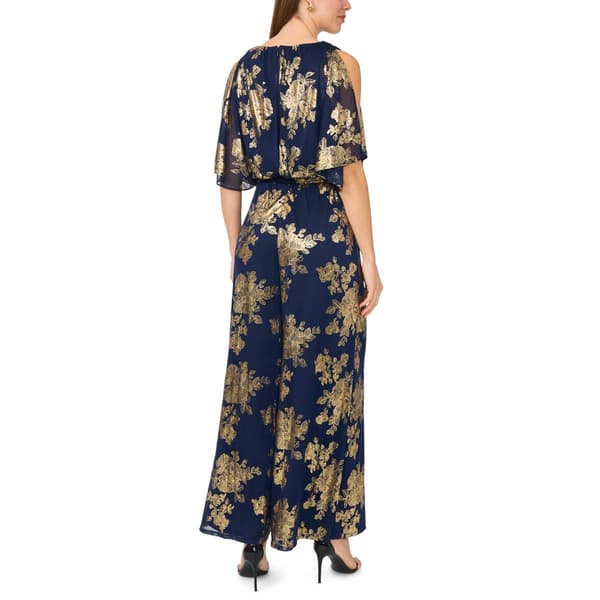 Petite MSK Cold Shoulder Blouson Tie Waist Foil Leaf Jumpsuit