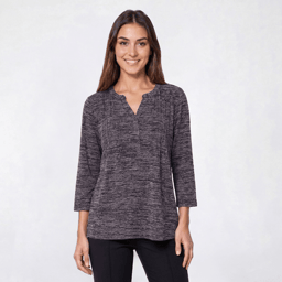 Petite Napa Valley 3/4 Sleeve Marled Pleated Knit Blouse