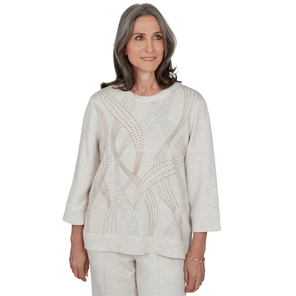 Womens Alfred Dunner Good To Go 3/4 Sleeve Stud Swirls Sweater - image 