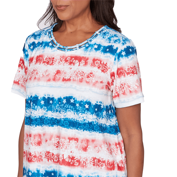 Petite Alfred Dunner Lady Liberty Americana Tie Dye Stripe Blouse