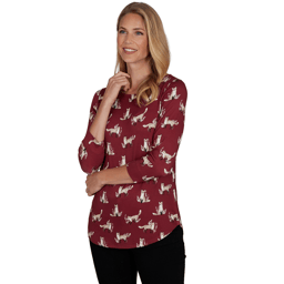Petite Emaline Key Items 3/4 Sleeve All Over Fox Tee