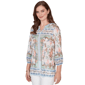 Womens Ruby Rd. Seas The Day 3/4 Sleeves Coastal Ocean Blouse - image 2