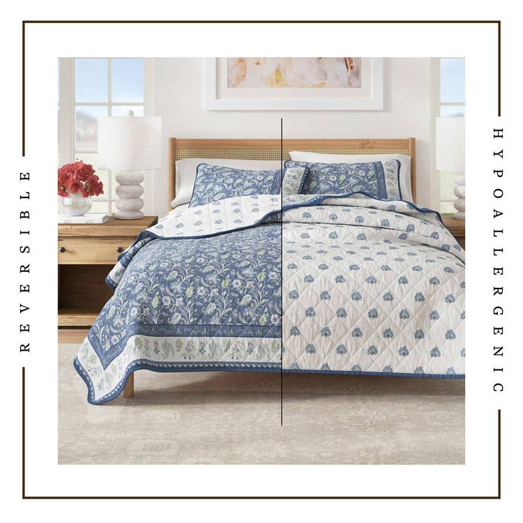 FreshFolds Indira 3pc. Reversible Floral Bordered Quilt Set