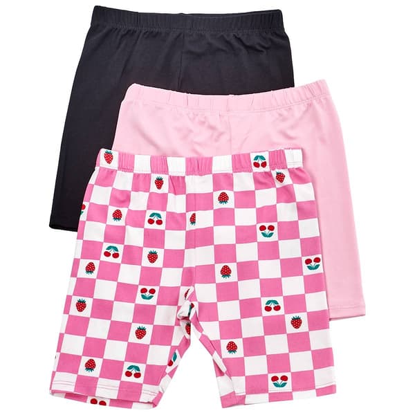 Girls (4-6x) BTween(R) 3pk. Fruit Check/Solid Bike Shorts - image 