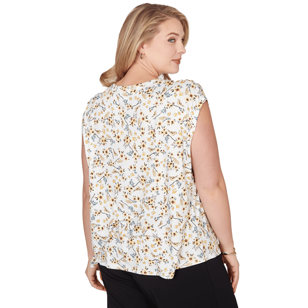 Plus Size Emaline Key Items Cap Sleeve Floral & Birds Blouse - image 