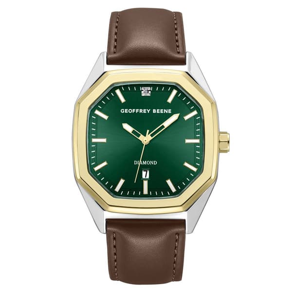 Mens Geoffrey Beene Genuine Diamond Green Dial Watch - image 