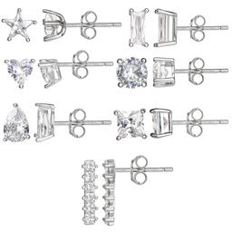 Splendere 7pr. Sterling Silver Cubic Zirconia Stud Earrings Set