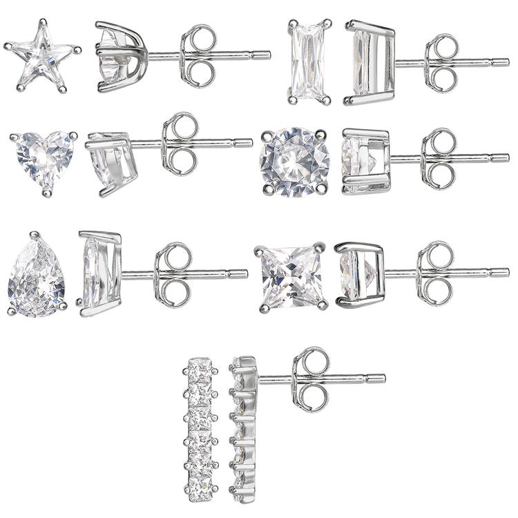 Splendere 7pr. Sterling Silver Cubic Zirconia Stud Earrings Set