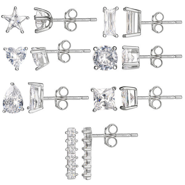 Splendere 7pr. Sterling Silver Cubic Zirconia Stud Earrings Set - image 