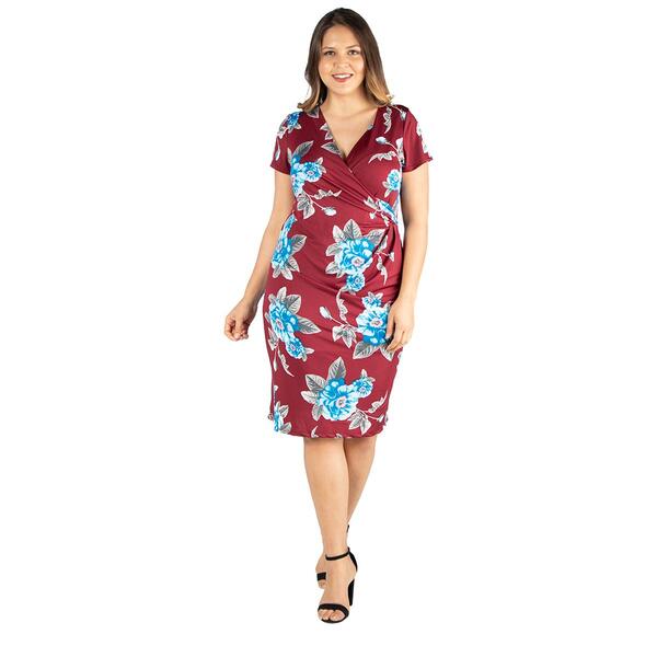 Plus Size 24/7 Comfort Apparel Floral Faux Wrap Dress - image 