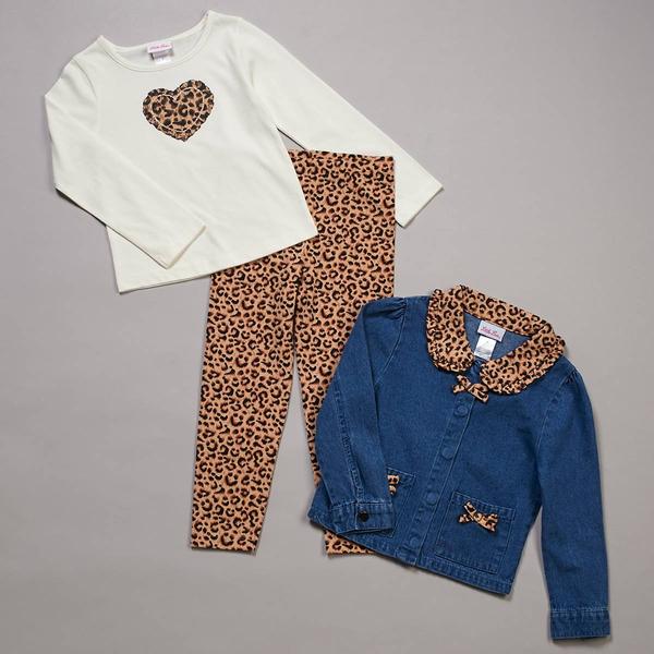 Girls (4-6x) Little Lass® 3pc. Denim Jacket/Top/Leopard Pants Set