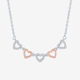 Nova Star(R) Pink Plated Silver Lab Grown Diamond Hearts Necklace