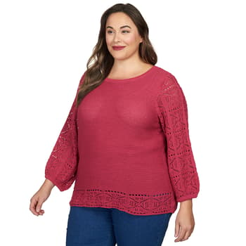 Plus Size Ruby Rd. Fall Wonders Pullover Sweater w/Crochet Detail ...