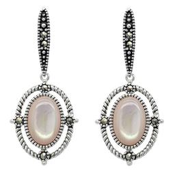 Marsala Fine Silver Plated Marcasite & Pink Shell Earrings