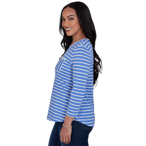 Womens Ruby Rd. Game of Luxe Long Sleeve Stripe Tee