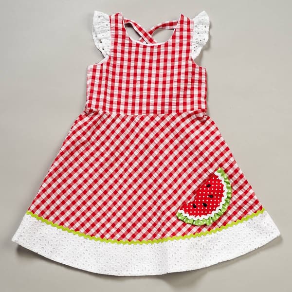 Girls &#40;4-6x&#41; Rare Editions Seersucker Eyelet Watermelon Dress - image 