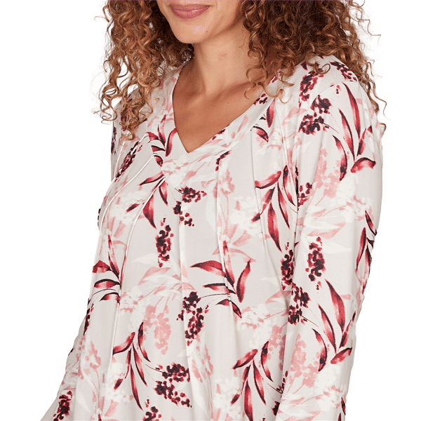 Womens Emaline Dusted Petals Long Sleeve V Neck Pintuck Blouse