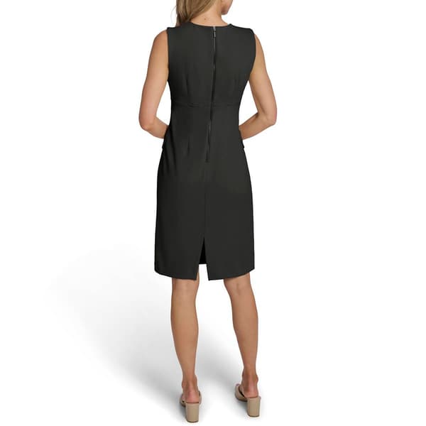 Womens Calvin Klein Sleeveless Crepe Button Trim Sheath Dress