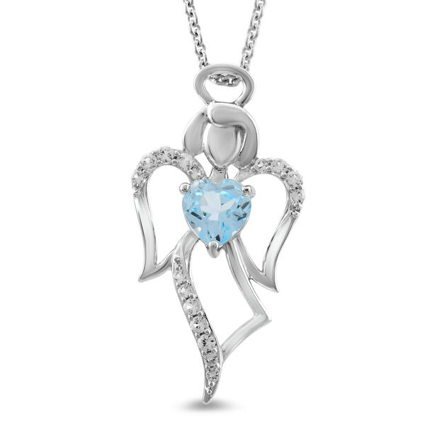 Sterling Silver Heart Blue Topaz Pendant Necklace - image 