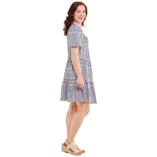 Plus Size Harper 241 Short Sleeve Tier Stripe Fit & Flare Dress