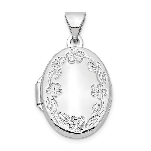 Gold Classics&#40;tm&#41; 14kt. White Gold 17mm Oval Floral Engraved Locket - image 