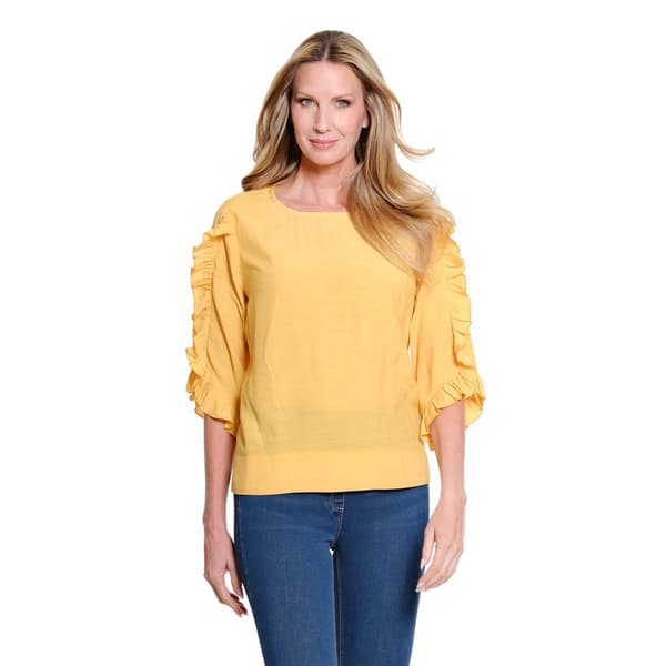 Womens Multiples Elbow Ruffle Sleeve Solid Blouse - image 