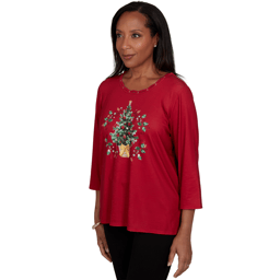 Womens Alfred Dunner Classics 3/4 Sleeve Christmas Tree Blouse