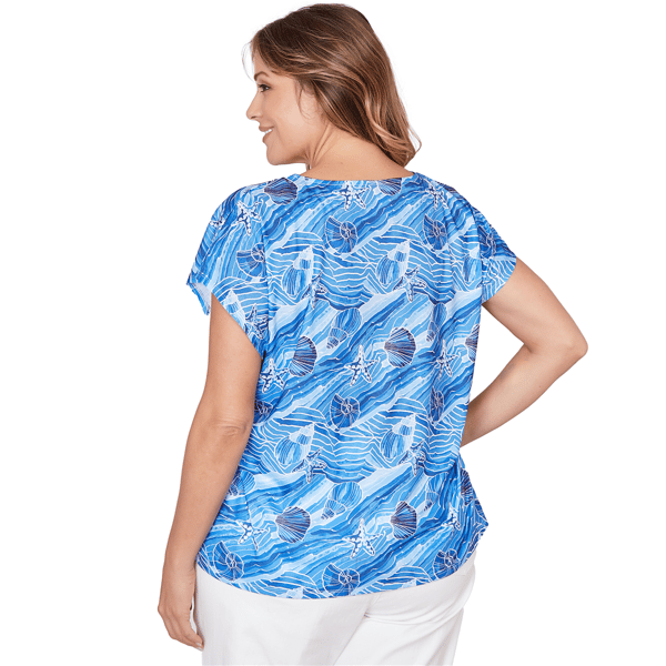 Plus Size Hearts of Palm Smooth Sailing Seashell Side Tie Blouse