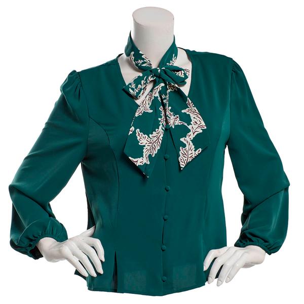 Womens Adrianna Papell Long Sleeve Neck Scarf Button Front Blouse
