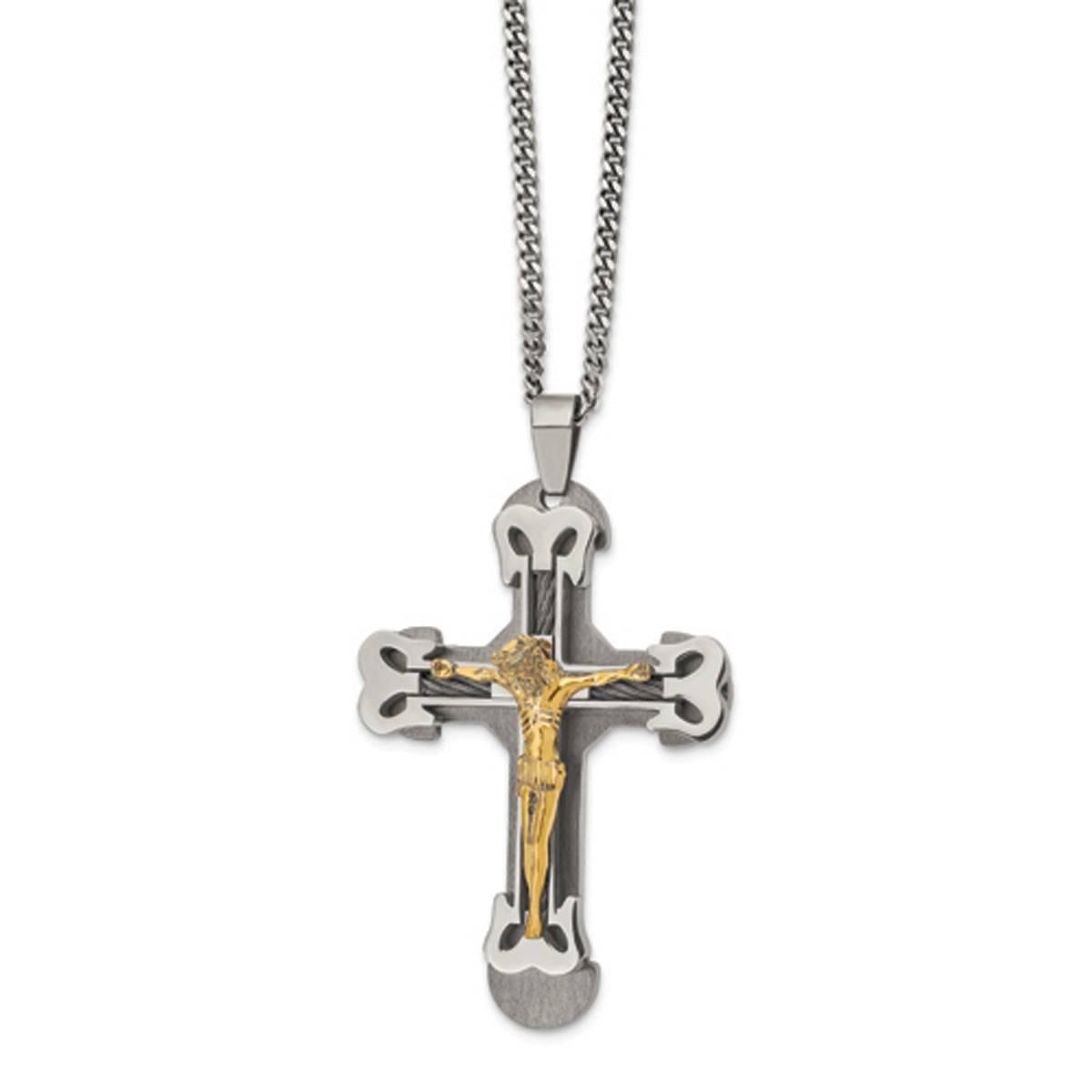Mens Gentlemen’s Classics™ Brushed Gold IP Cross...